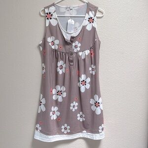 Made With Love Amazon Brand Tan & White Floral Hawaiian Sundress, Size Large